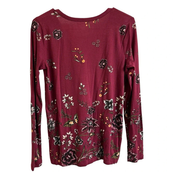 Ann Taylor LOFT Outlet Women XS Fuschia Long Sleeve Button Henley Floral Top - Picture 2 of 8
